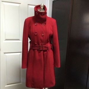 Red Wool Double-Breasted Winter Coat w/ Belt-Worthington